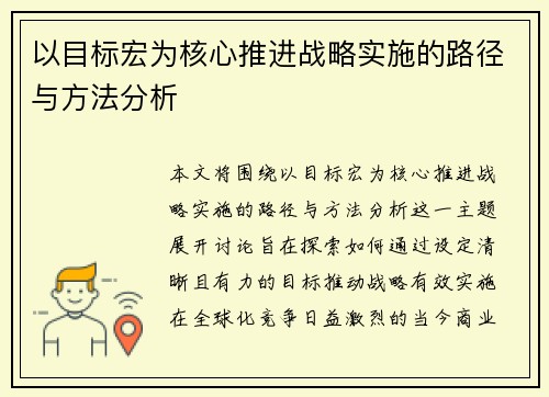 以目标宏为核心推进战略实施的路径与方法分析